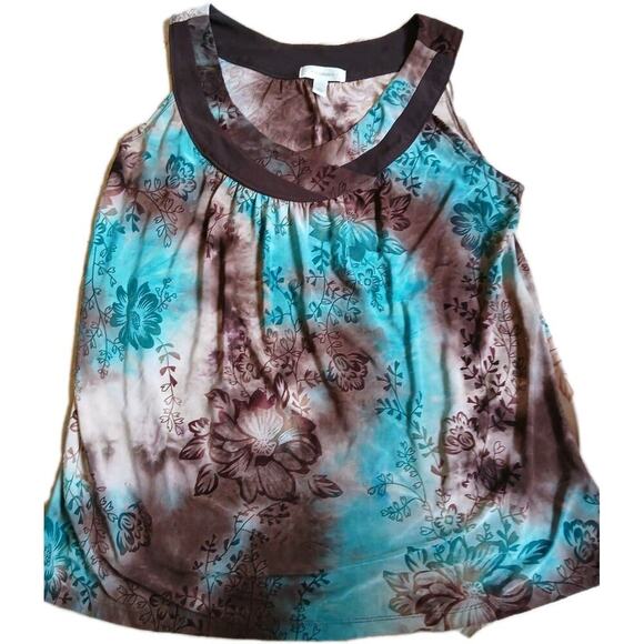 Whimsigoth Fairy Y2k Dress Barn Floral Blue Brown Sleeveless Top Women's Large - Picture 1 of 8